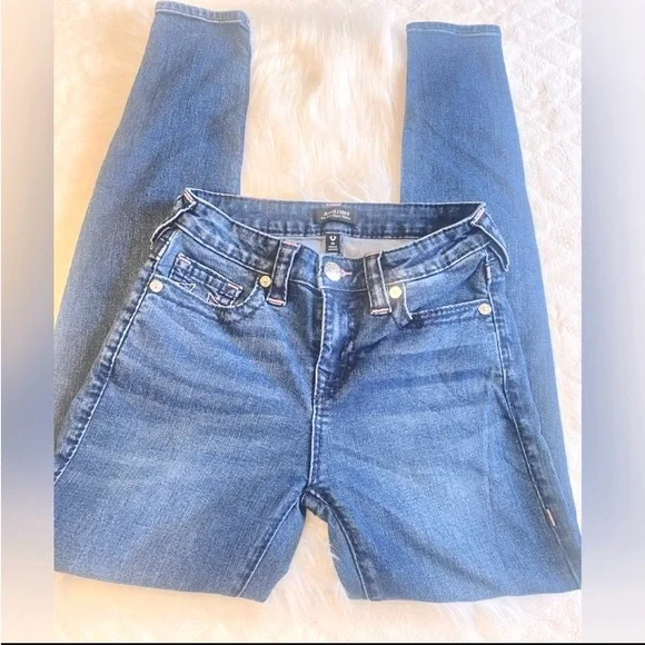 True Religion Jennie Curvy Pink Stitch Mid Rise Skinny TikTok Jeans Size 26/27 - Picture 5 of 10
